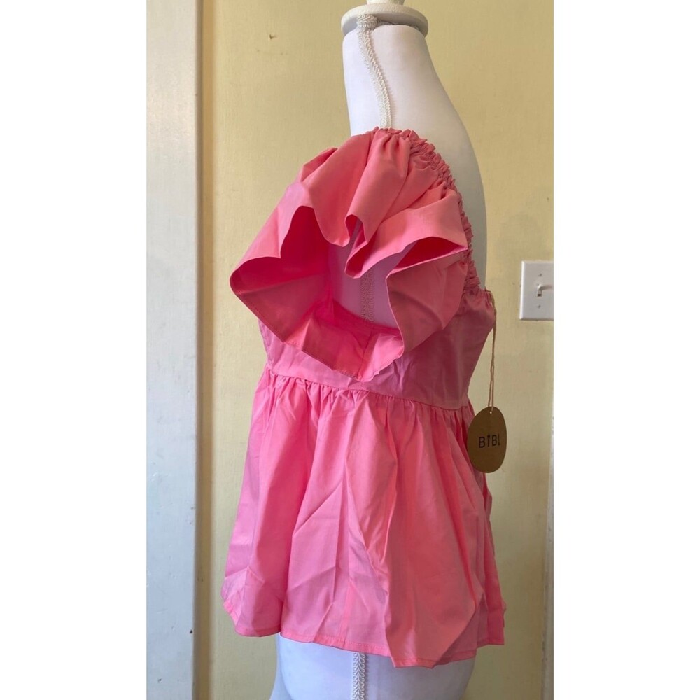Bibi Top BIBI blouse PINK blouse peplum ruffle sleeve flutter NEW WOMENS SMALL - Picture 8 of 10